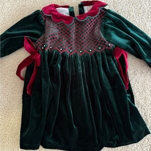 3T EUC Girls' Green and Red Velvet Holiday Dress